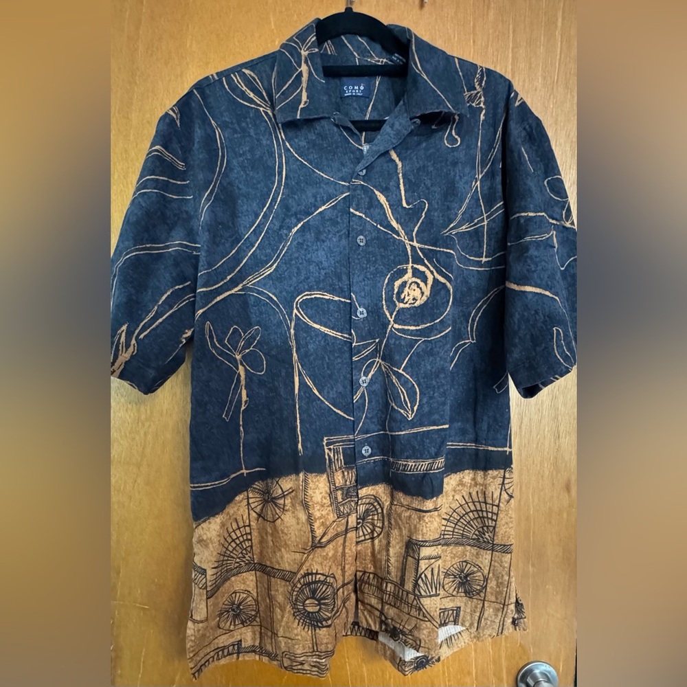 Como Sport Men’s Abstract Pattern Button‑Up Shirt – Made in Italy – Size L